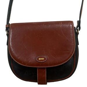 Vintage BALLY Made Italy Black Brown Leather Crossbody Bag Classic Saddle Style